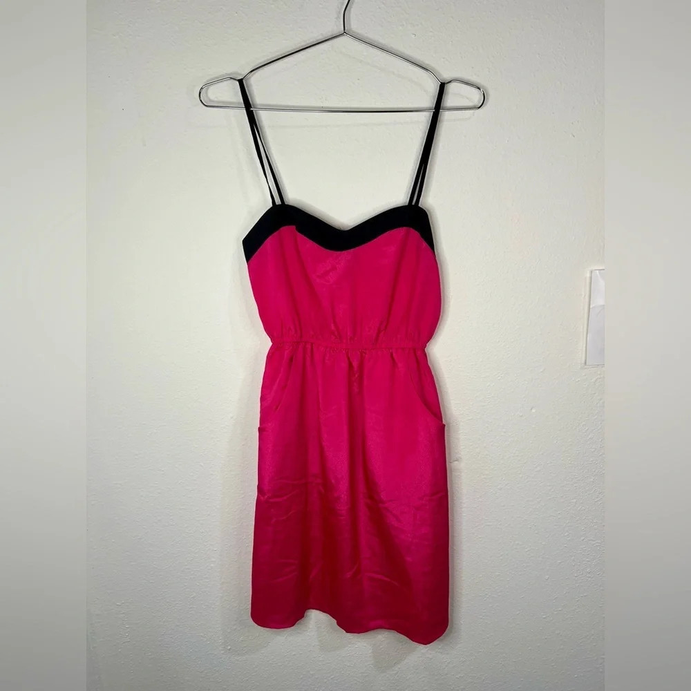 Delirious Pink with Black Trim Midi Dress Adjustable Straps and Pockets Size Sm